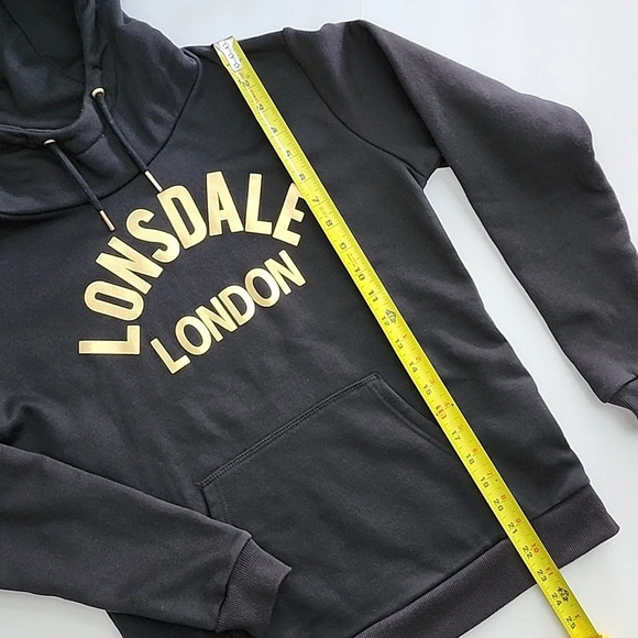 ⭐️3/ $30⭐️ Lonsdale Women's Black Pullover Hoodie Top Fleece Gold Print Size 4 - Picture 14 of 15